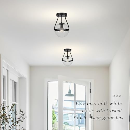 6" Globe Semi Flush Mount Ceiling Light Fixture Modern Black Semi Flush Mount Ceiling Light Mid Century Ceiling Light With Clear Glass Shade Matte Black Finish for Hallway Bathroom