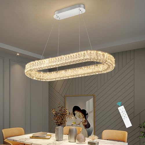 L40 x W16 Modern Oval Crystal Chandelier Glam Dimmable LED Crystal Ceiling Chandeliers for Dining Room Kitchen Island Chrome