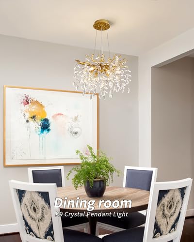 Modern Tree Branch Crystal Chandelier Luxury Gold Crystal Pendant Lighting 18" Contemporary 6 (6 Count)