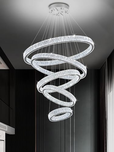 Extra Large 5 Ring Crystal Chandelier High Ceiling Chandeliers for Foyer