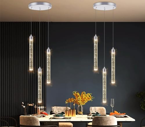 Mini Chandelier Crystal Pendant Lights Integrated LED Pendant Light Fixtures Kitchen Island Chandeliers Pendant Lighting for Dining Room Bubble Chromed Finished Ceiling Hanging Lights 2700K 6000K (3 Count)