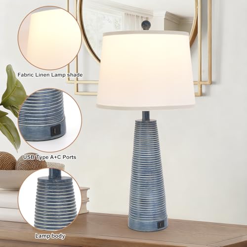 Nightstand Lamp Bedside Lamps Vintage Rustic Farmhouse Table Lamp 3 Way Dimmable Horizontal Stripe Light