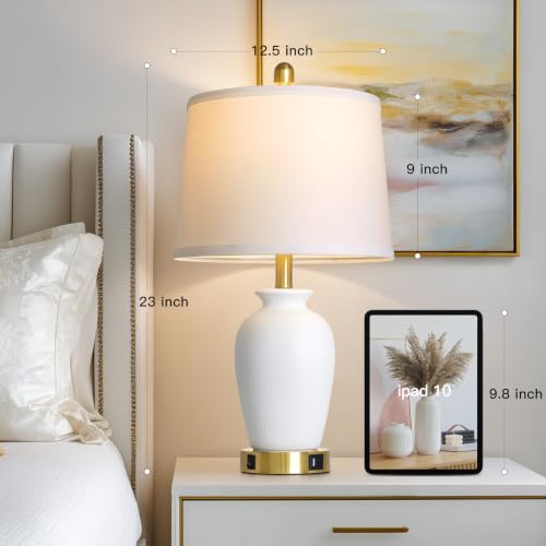 Set of 2 White Ceramic Modern Table Lamps with Ginger Jar Design