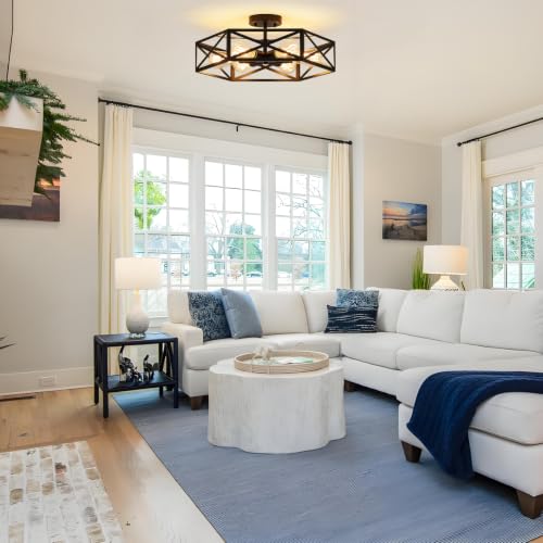 Modern Farmhouse Black Semi Flush Mount Ceiling Light 19.7 Inch (Black / 19.7 Inch)