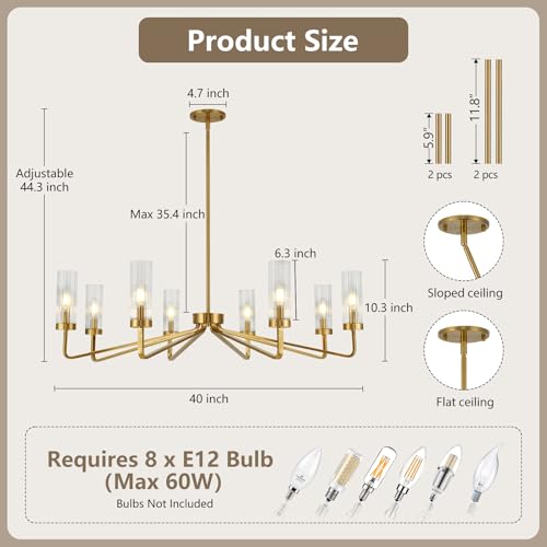 Modern Brushed Gold 8‑Light Chandelier for Living Room