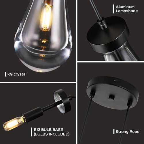 Modern Teardrop Crystal Pendant Light (Black / 2-Light)