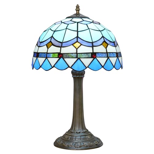Tiffany Table Lamp Stained Glass Lamp Antique Nightstand Bedside Accent Desk Light for Bedroom Living Room Home Office Light +LED Bulb