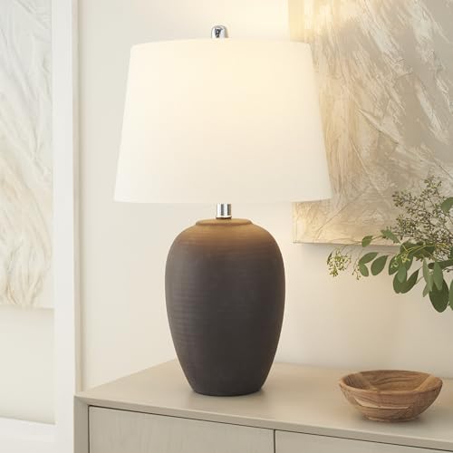 Home 23" Dark Purple Distressed Ceramic Pot Table Lamp for Bedroom