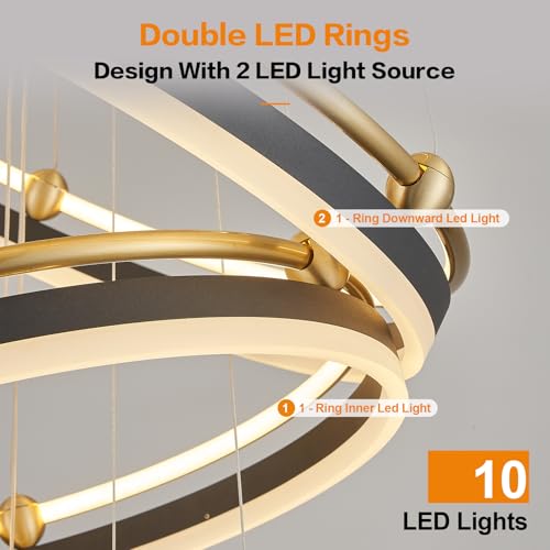 5 Rings Modern LED Chandelier Black Gold Dimmable Large High Ceiling Chandeliers Foyer