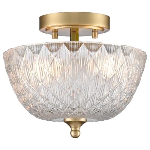Gold Semi Flush Mount Ceiling Light with Clear Globe Glass Shade