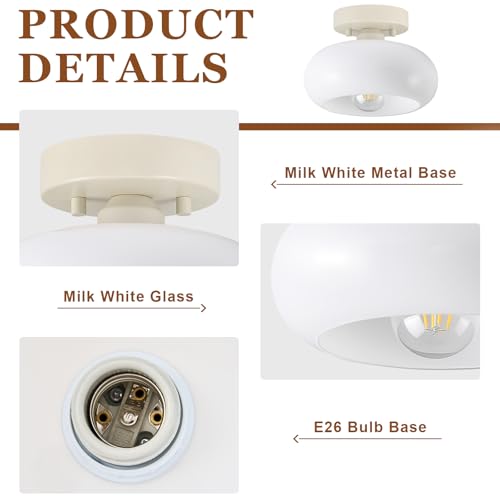 Mid Century Modern Cream White Semi Flush Ceiling Light 8.66 Inch