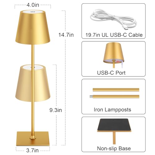 Gold Cordless Rechargeable Table Lamp 5000mAh Battery Operated Lamps (2 Count)