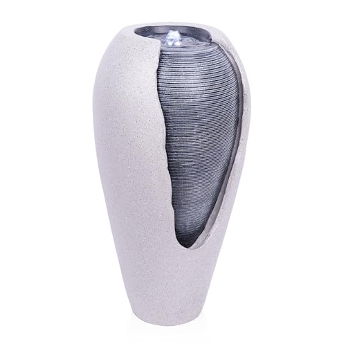 29" Tall Two Tone Ribbed Jar Floor Fountain with LED Lights