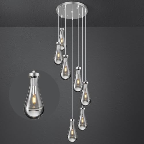 Raindrop Pendant Lights Kitchen Island Teardrop Chrome Hanging Light Fixtures Clear Solid Glass Pendant Light Modern Chandeliers for Dining Room Porch Corridor Living Room
