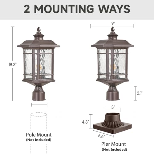 Dusk to Dawn Lamp Posts Outdoor Lighting Waterproof Outdoor Post Lights with Water Ripple Glass 16.5 Inch Height ORB Finish Lamp Post Light Fixture for Yard Patio Pathway Garden E26 Socket