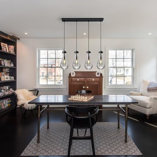 Raindrop Pendant Lights Kitchen Island Teardrop Black Hanging Light Fixtures Clear Solid Glass Pendant Light Modern Chandeliers for Dining Room Porch Corridor Living Room