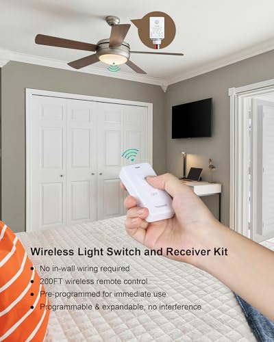 Wireless Light Switch and Receiver Kit with Portable Magnetic Switch
