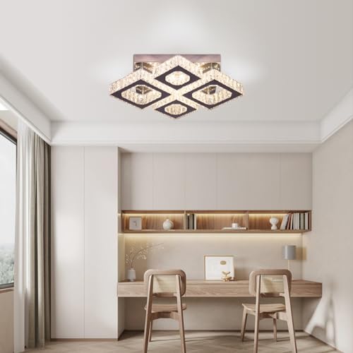 22" Square 4 Light Flush Mount Chandelier Ceiling Light Dimmable remote