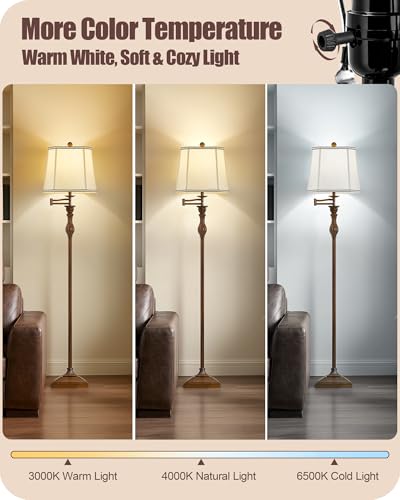 62" Floor Lamp for Living Room with 350°Adjustable Swing Arm (Brown)