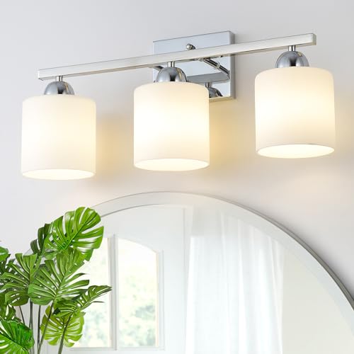 Stainless Steel Milk Glass Vanity Lights for Bathroom