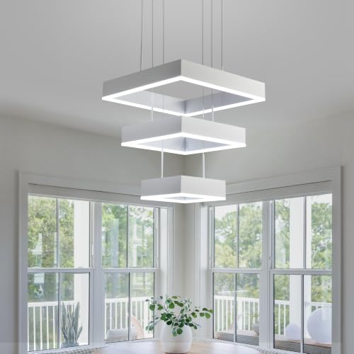 Modern LED Chandelier White 3 Ring Pendant Light Fixtures
