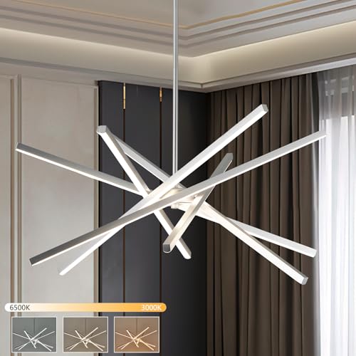 Modern LED Silver Chandelier Over Table