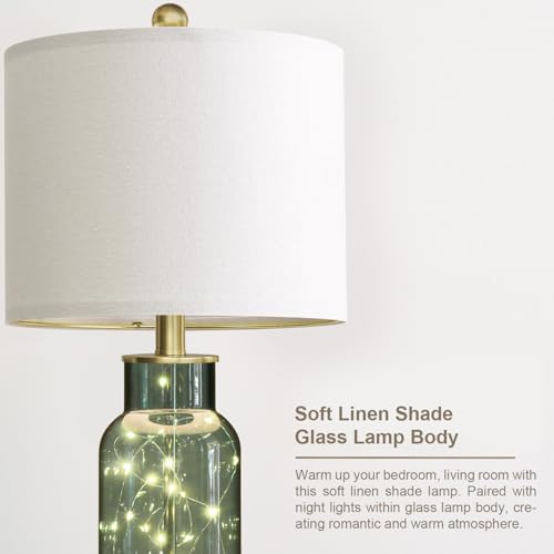 22" Glass Table Lamps Set of 2 with Night Light for Bedroom (2 Count)