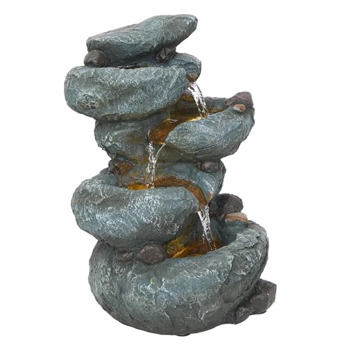 TZL418 14" 3 Tier Rock Fountain with LED Lights
