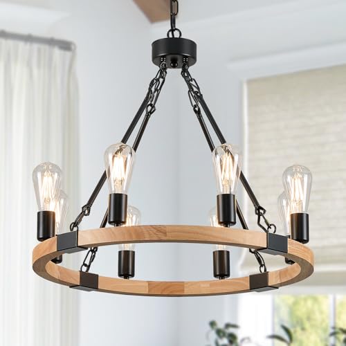 Natural Wooden Wagon Wheel Chandelier 8