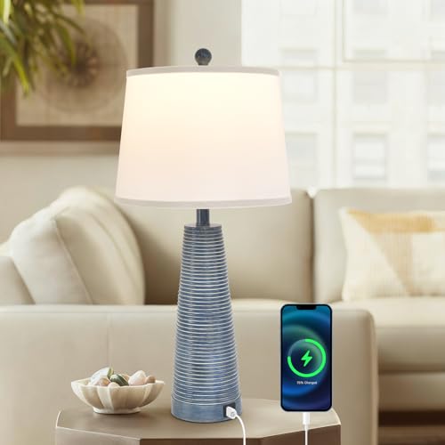 Nightstand Lamp Bedside Lamps Vintage Rustic Farmhouse Table Lamp 3 Way Dimmable Horizontal Stripe Light