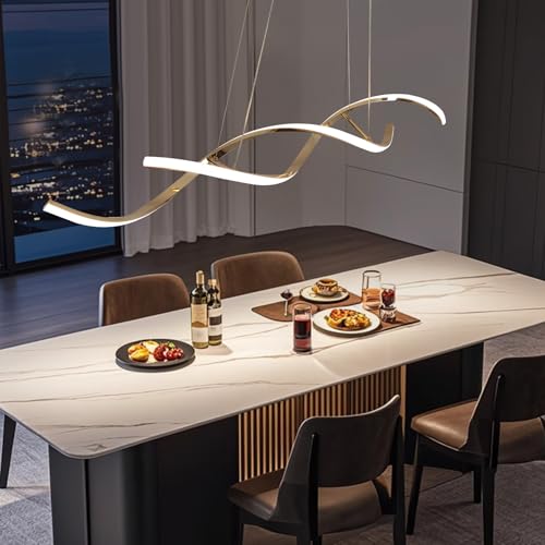 Gold Dimmable LED Chandelier Over Dining Table