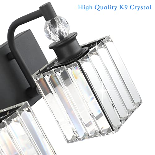 Crystal Black Vanity Light for Bathroom 3 Light 24''Modern Matte Black Bathroom Vanity Lighting Fixtures Over Mirror