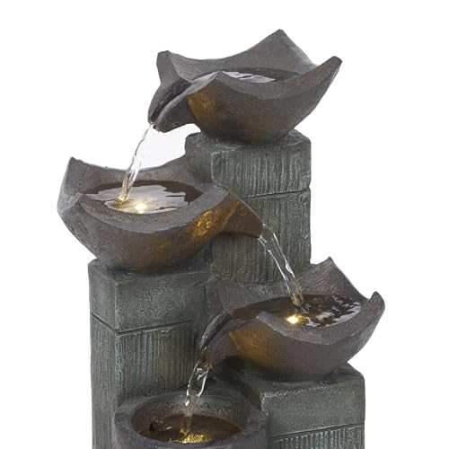 TZL414 14" 4 Tier Squared Bowls Fountain with LED Lights