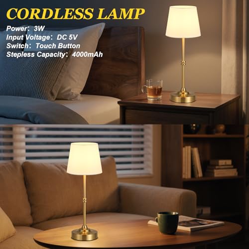 Rechargeable Cordless Table Lamp Gold (2 Count)