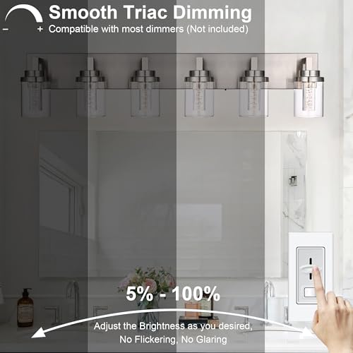 6 Light LED Bathroom Light Fixtures Brushed Nickel 3000K
