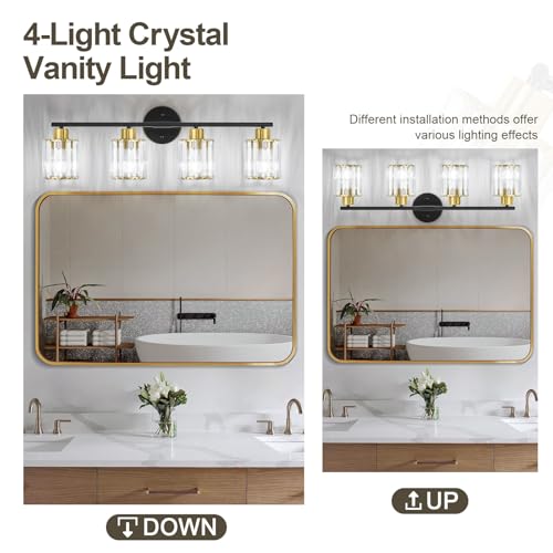 Modern Black Gold Crystal Bathroom Light Fixtures