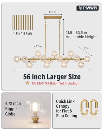 55" Long Brass Gold Chandeliers for Dining Room Kitchen Island