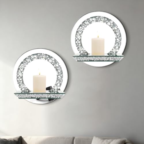 Mirrored Candle Sconces with Acrylic Diamond