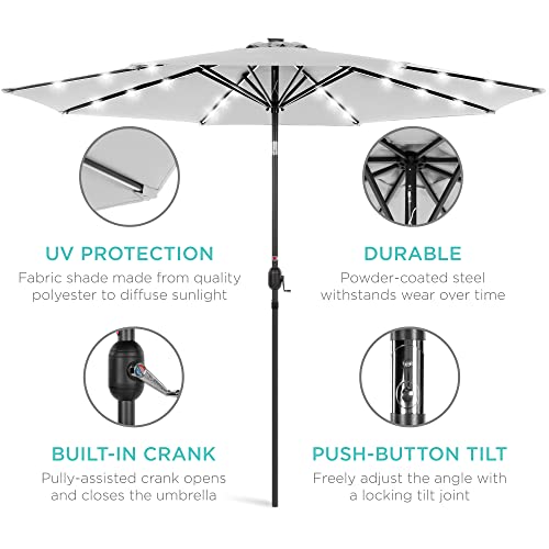 10ft Solar Polyester LED Lighted Patio Umbrella w