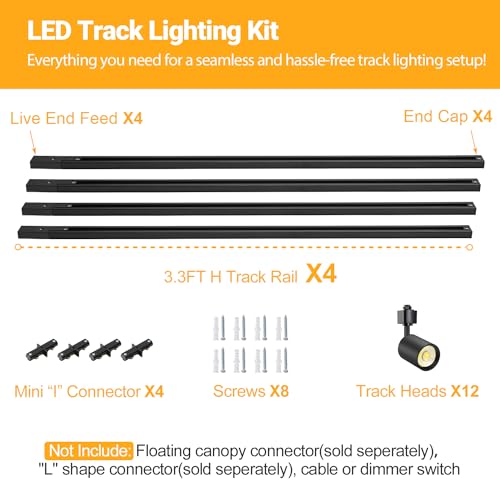 12 Light LED Track Lighting Kit with 13FT H Type Track Rail