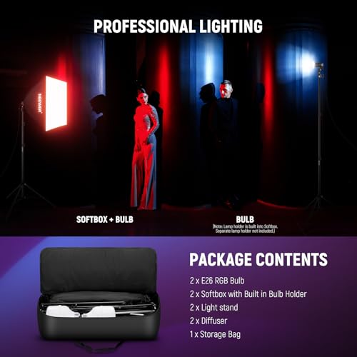 2 Pack 520W Equivalent RGB Softbox Lighting Kit App Control