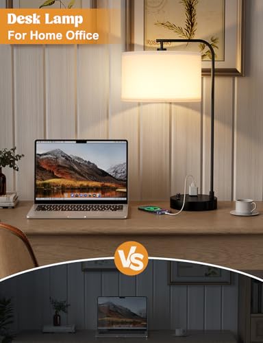 White Side Table Lamp with USB Port and Outlet