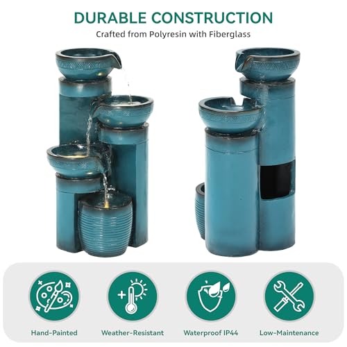AUTODAYA 19.3" Faux Ceramic Outdoor Water Fountain with LED Lights