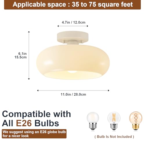 Mid Century Modern Cream White Semi Flush Ceiling Light 11.0 Inch