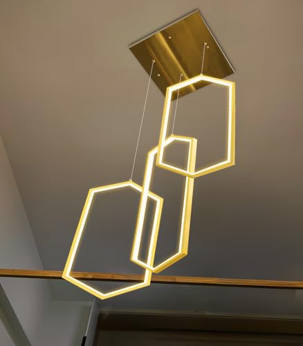 3 Rings Dimmable Pendant Lighting Adjust LED Chandelier Ceiling Light Fixtures for Kitchen Island Dining Room Living Room Bedroom Gold