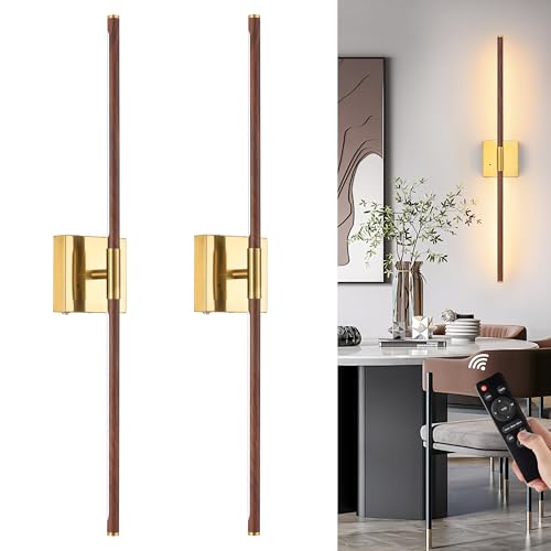 Walnut Gold Battery Operated Wall Sconce with Remote Control 24 Inch