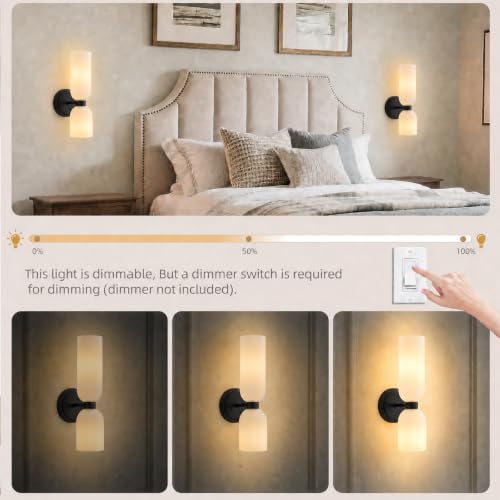 Black Wall Sconces with Milky White Glass