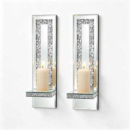 Mirrored Candle Sconces with Acrylic Diamond (2 Count)