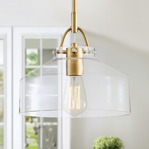 Chandelier Rustic Farmhouse Industrial Round Ceiling Pendant LED Light Fixture with Clear Glass Shades for Dining Room Kitchen Island Foyer Entryway