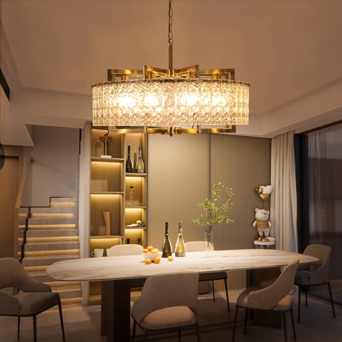 Crystal Gold Chandelier Lighting Fixture Luxury Glass Pendant 30"